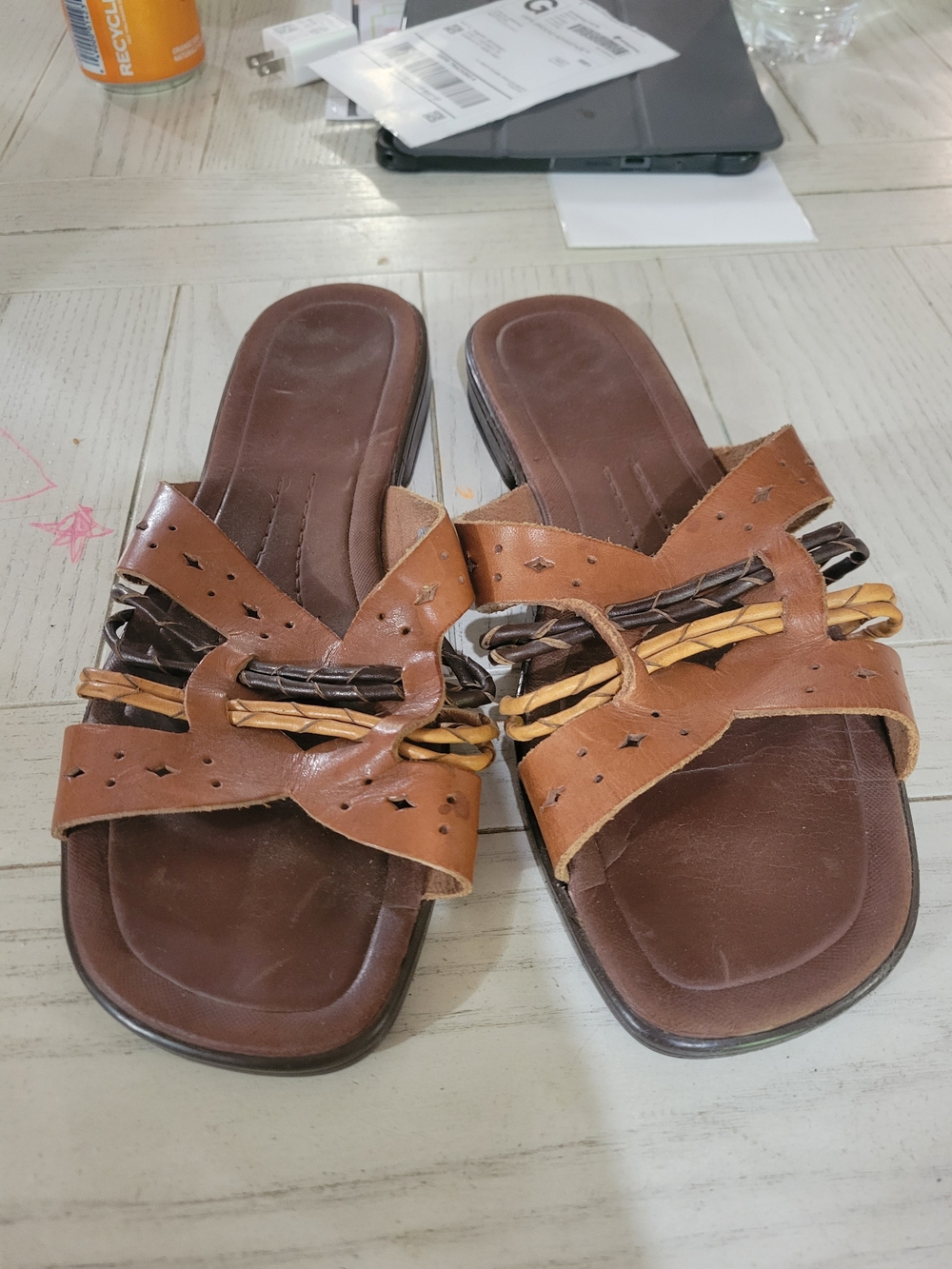 Women’s Tan Braided Leather Slide Sandals